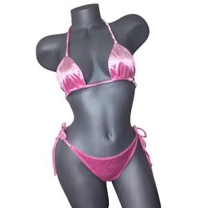 Pink Velvet Thong Bikini Set